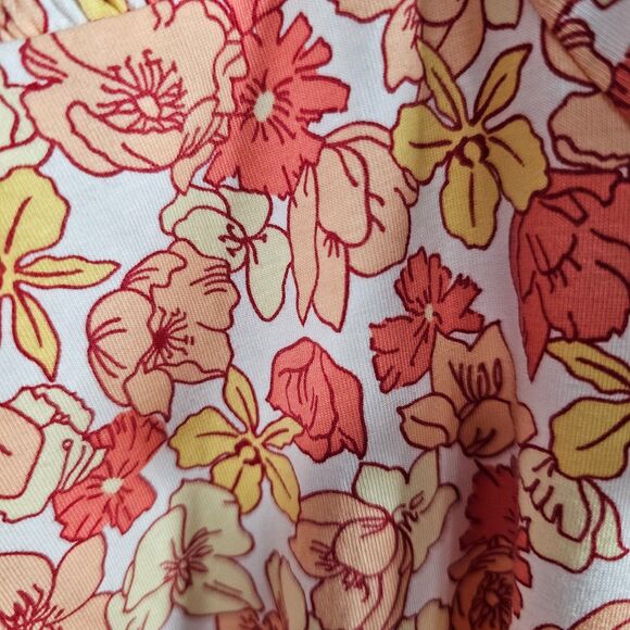 Lands End Sz Large Shirt floral print top Peach Coral Yellow - Picture 3 of 4